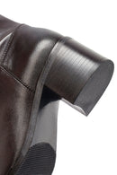 Woman Brown Zippered Chunky Heels Leather Boot | Derimod
