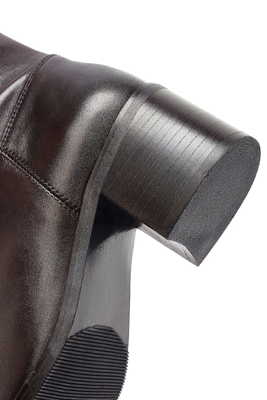 Woman Brown Zippered Chunky Heels Leather Boot