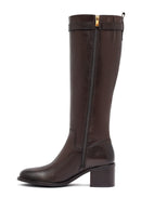 Woman Brown Zippered Chunky Heels Leather Boot | Derimod