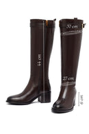 Woman Brown Zippered Chunky Heels Leather Boot | Derimod