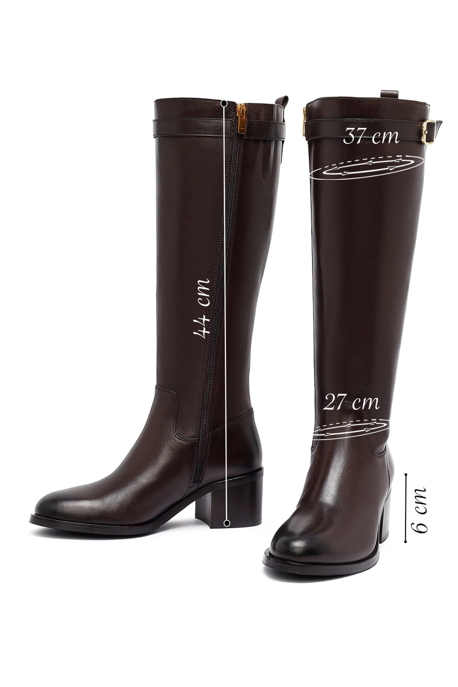 Woman Brown Zippered Chunky Heels Leather Boot