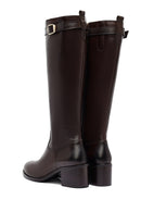 Woman Brown Zippered Chunky Heels Leather Boot | Derimod