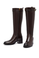 Woman Brown Zippered Chunky Heels Leather Boot | Derimod