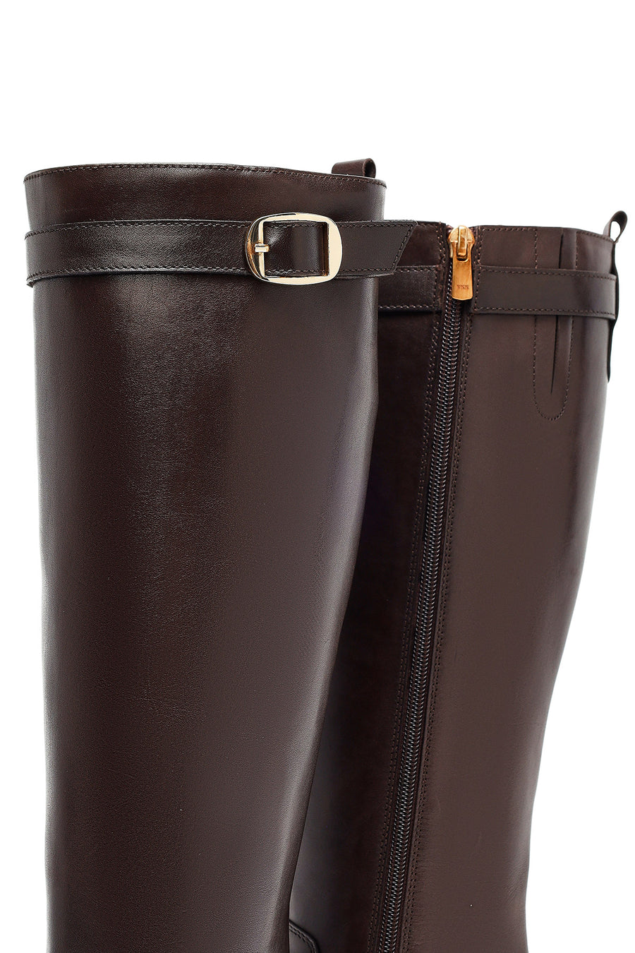 Woman Brown Zippered Chunky Heels Leather Boot