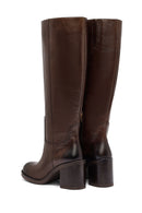 Woman Brown Zippered Chunky Heels Leather Boot | Derimod