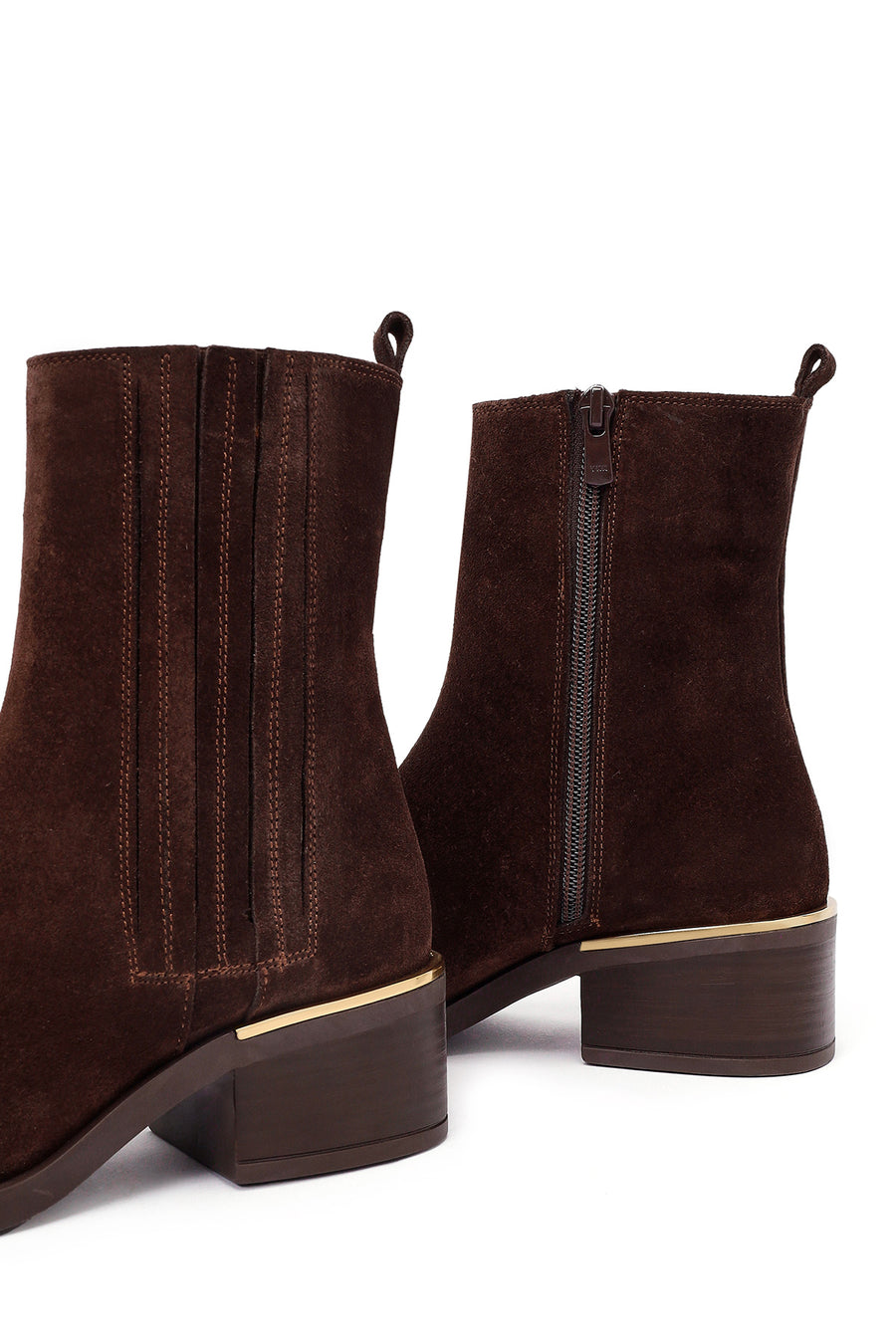 Woman Brown Zippered Low Chunky Heel Suede Leather Boat