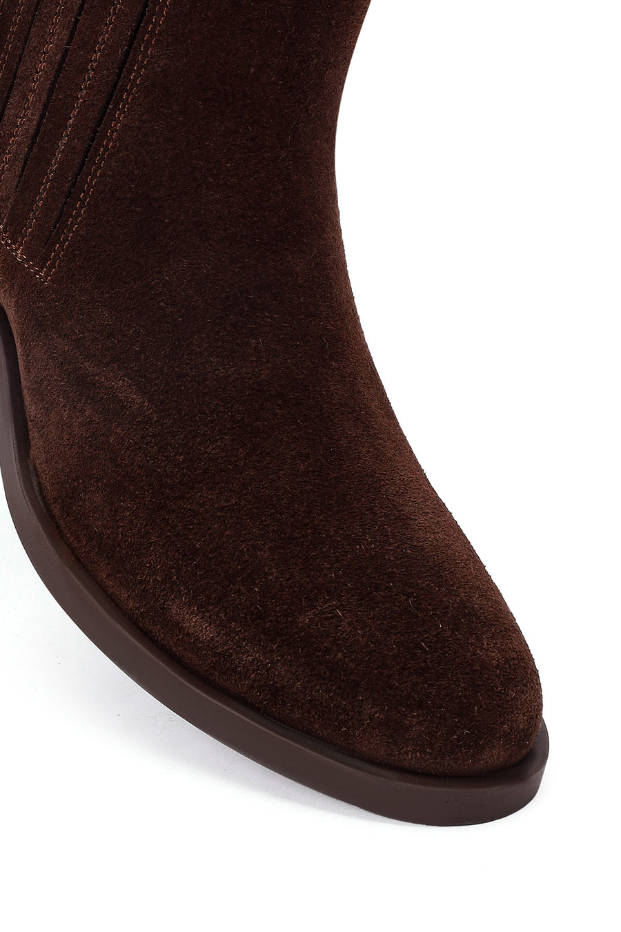Woman Brown Zippered Low Chunky Heel Suede Leather Boat