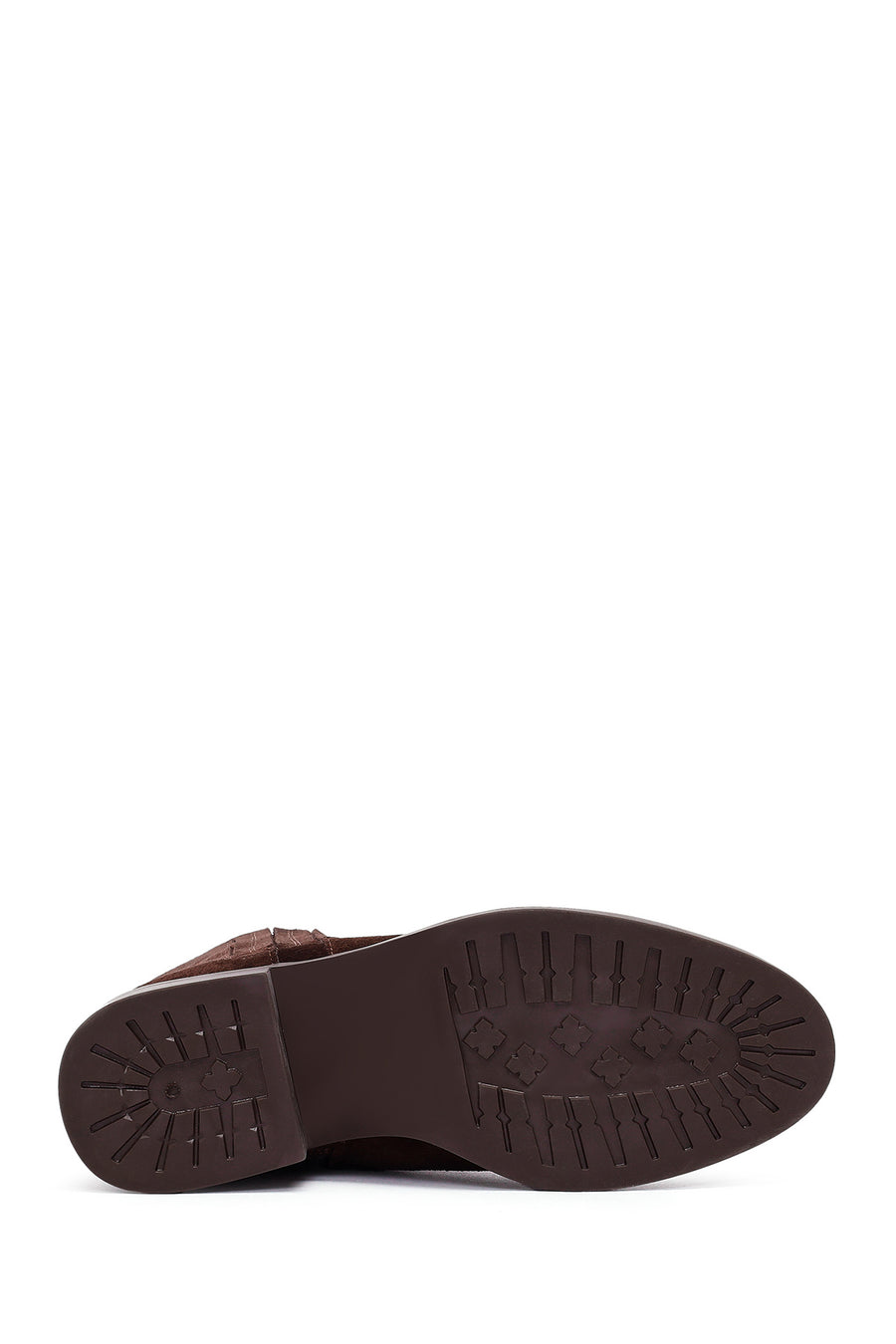 Woman Brown Zippered Low Chunky Heel Suede Leather Boat