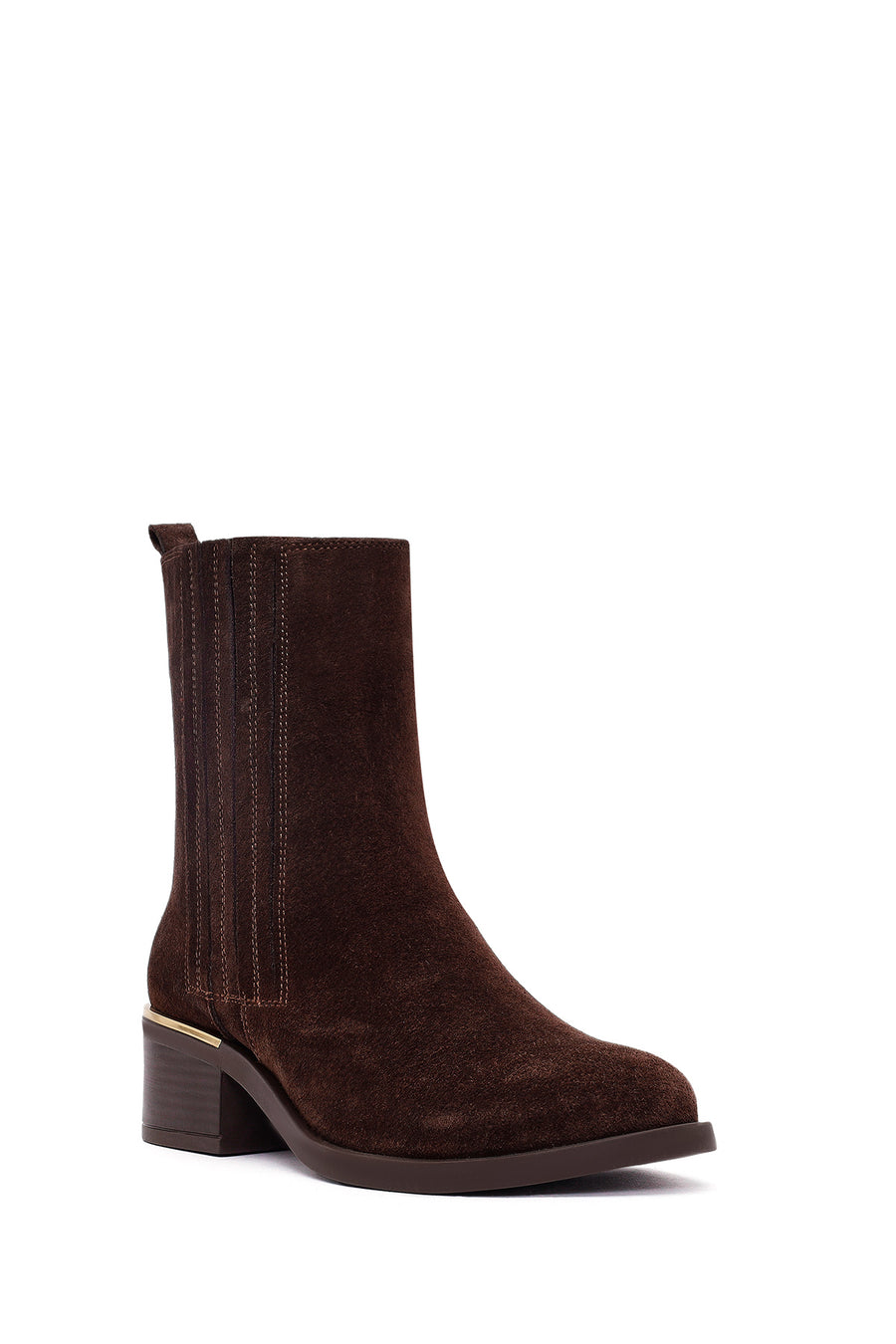 Woman Brown Zippered Low Chunky Heel Suede Leather Boat