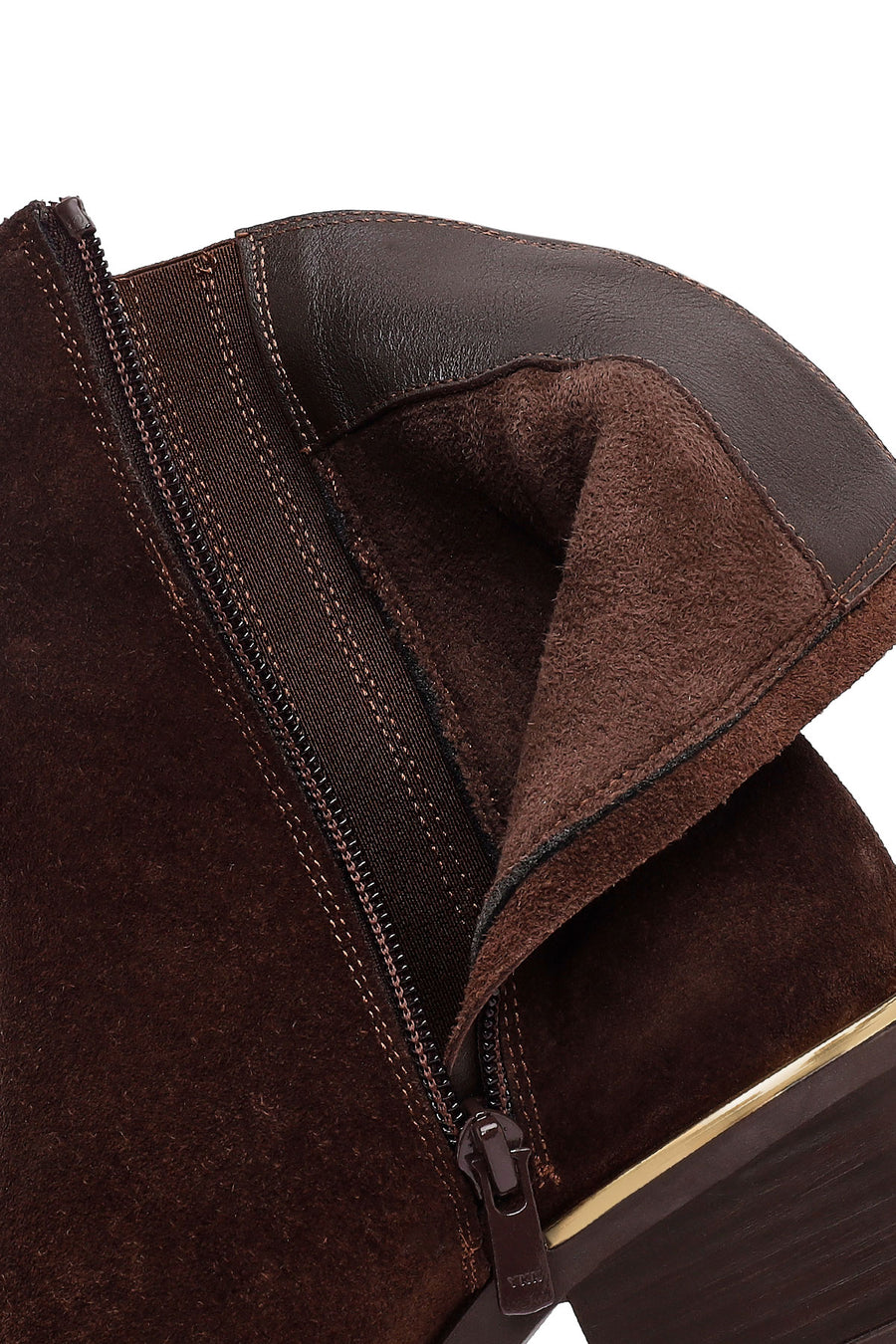 Woman Brown Zippered Low Chunky Heel Suede Leather Boat