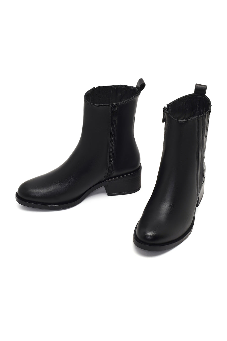 Women's Black Zippered Leather Boots