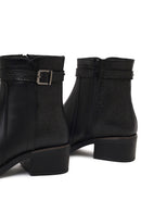Women's Black Zippered Leather Boots | Derimod