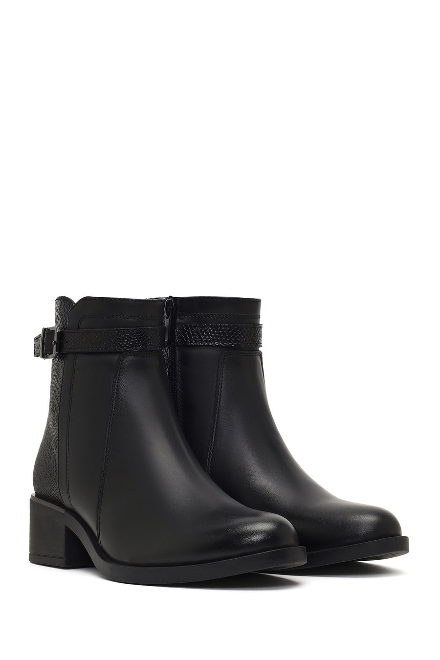 Women's Black Zippered Leather Boots