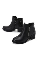 Woman Black Zippered Heels Leather Boat | Derimod