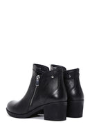 Woman Black Zippered Heels Leather Boat | Derimod