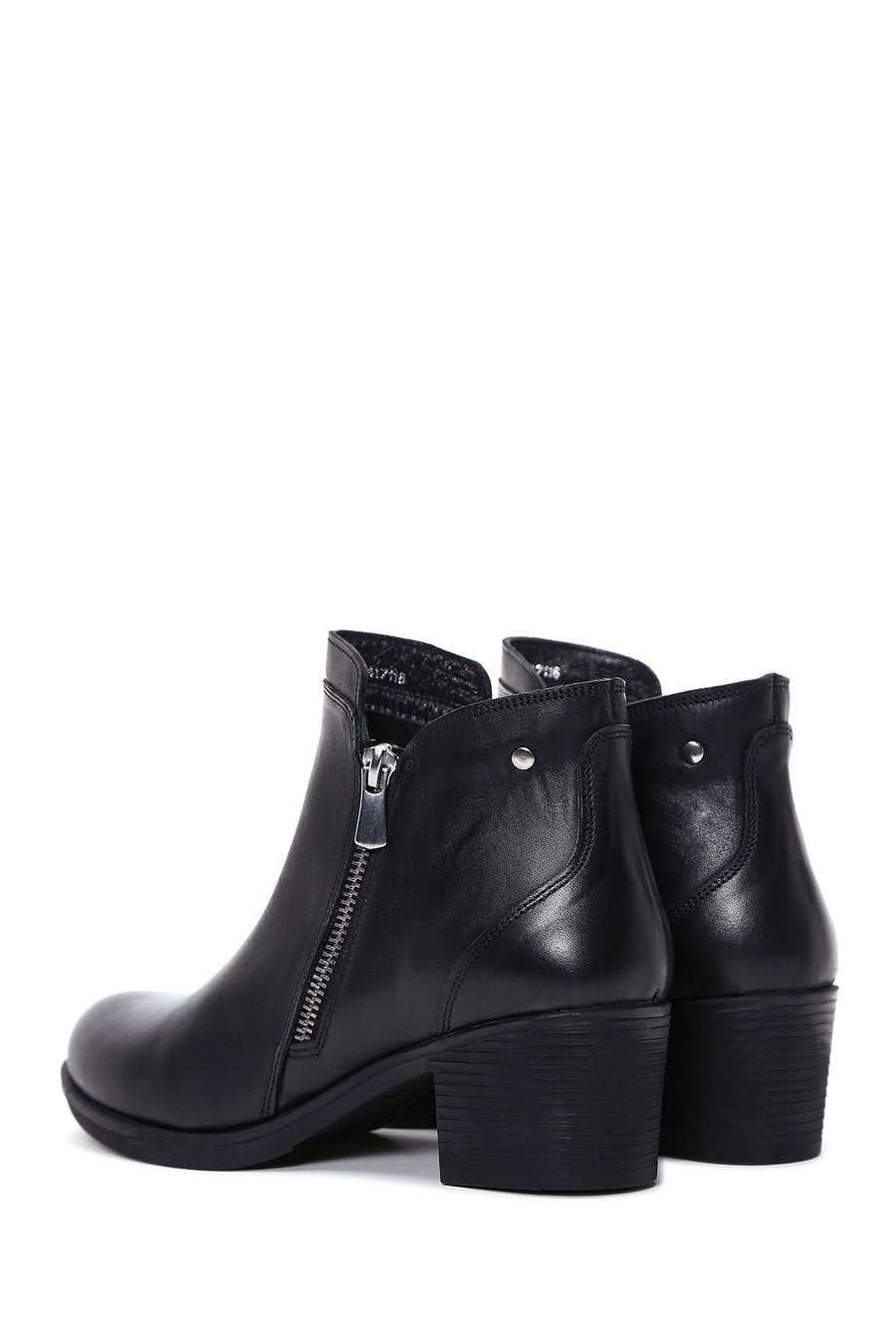 Woman Black Zippered Heels Leather Boat