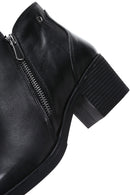 Woman Black Zippered Heels Leather Boat | Derimod