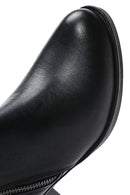 Woman Black Zippered Heels Leather Boat | Derimod