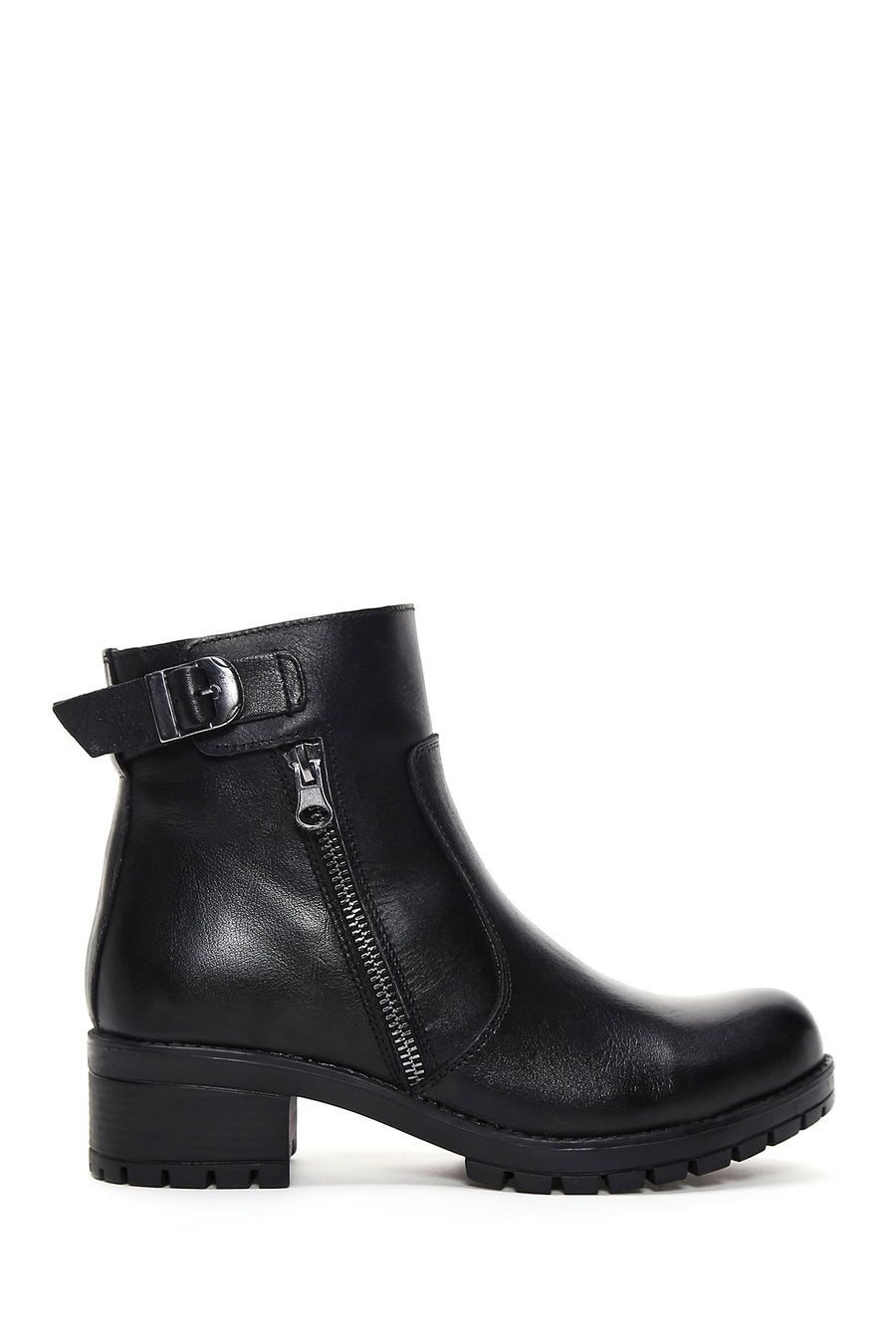 Woman Black Zippered Leather Casual Boots 25WFD411318 | Derimod