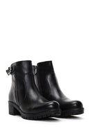 Woman Black Zippered Leather Casual Boots | Derimod