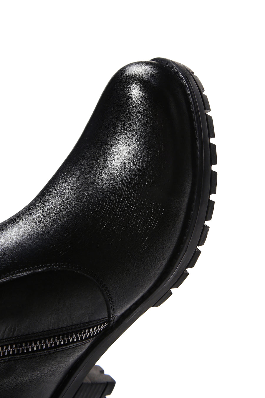 Woman Black Zippered Leather Casual Boots