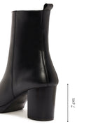 Woman Black Zippered Chunky Heels Leather Boat | Derimod