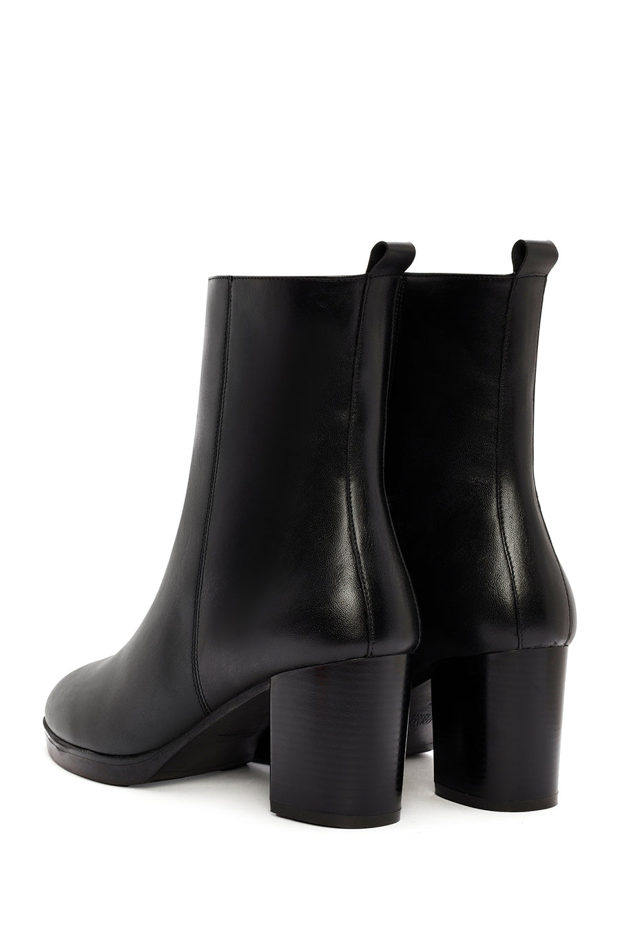 Woman Black Zippered Chunky Heels Leather Boat