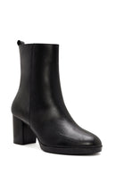 Woman Black Zippered Chunky Heels Leather Boat | Derimod