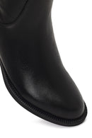 Women's Black Zippered Leather Boots | Derimod