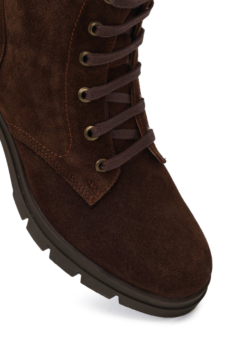 Women's Brown Zippered Thick Heeled Suede Leather Boot