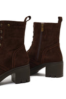 Women's Brown Zippered Thick Heeled Suede Leather Boot | Derimod