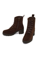 Women's Brown Zippered Thick Heeled Suede Leather Boot | Derimod