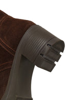 Women's Brown Zippered Thick Heeled Suede Leather Boot | Derimod