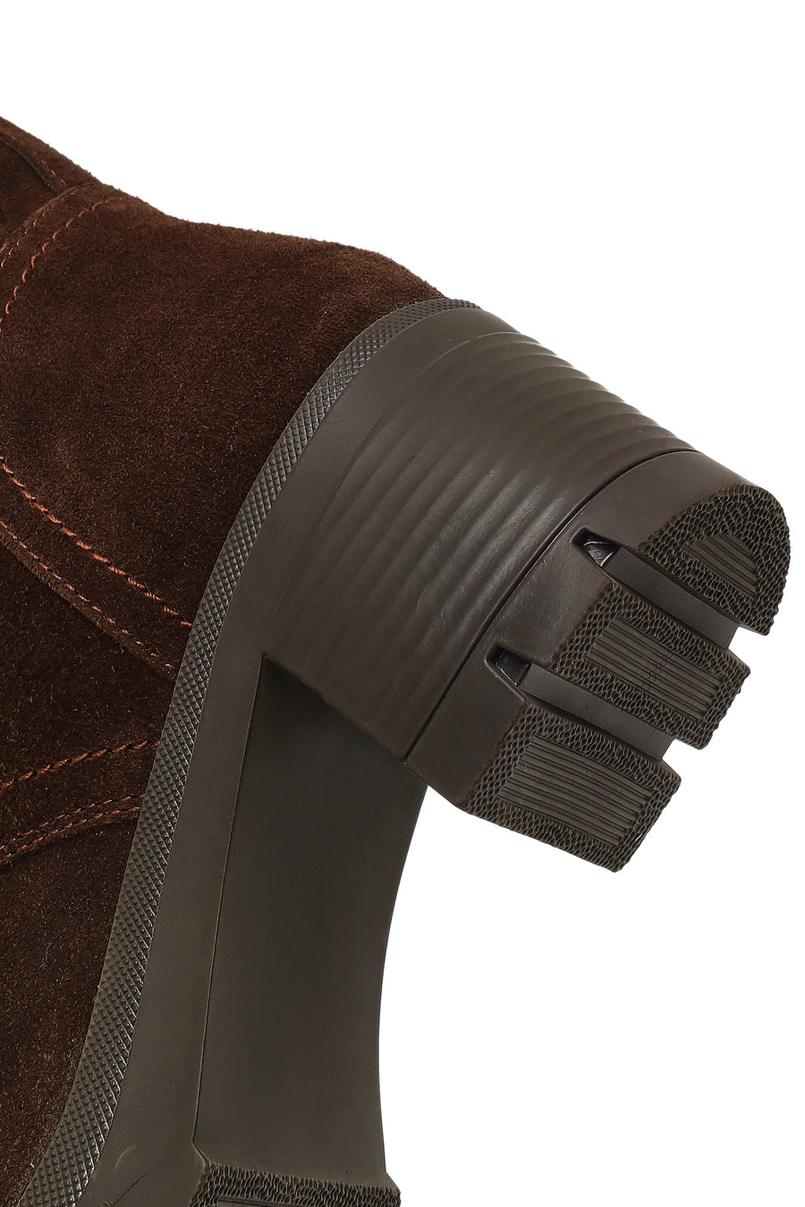 Women's Brown Zippered Thick Heeled Suede Leather Boot