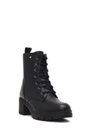 Women's Black Zippered Thick Heeled Leather Boot | Derimod