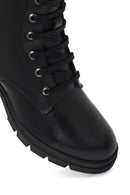 Women's Black Zippered Thick Heeled Leather Boot | Derimod