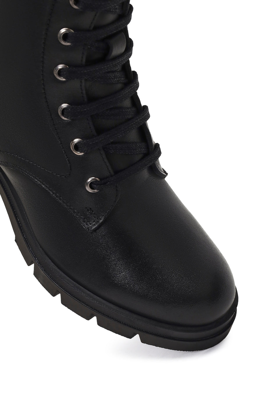 Women's Black Zippered Thick Heeled Leather Boot