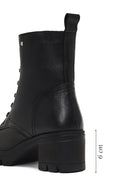 Women's Black Zippered Thick Heeled Leather Boot | Derimod