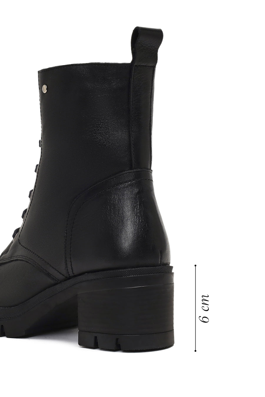 Women's Black Zippered Thick Heeled Leather Boot