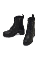 Women's Black Zippered Thick Heeled Leather Boot | Derimod