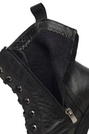 Women's Black Zippered Thick Heeled Leather Boot | Derimod