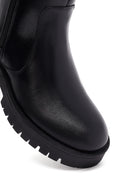 Woman Black Zippered Leather Boat | Derimod