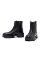 Woman Black Zippered Leather Boat | Derimod