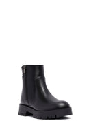 Woman Black Zippered Leather Boat | Derimod
