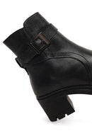 Women's Black Zippered Thick Heeled Leather Boot | Derimod