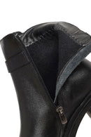 Women's Black Zippered Thick Heeled Leather Boot | Derimod