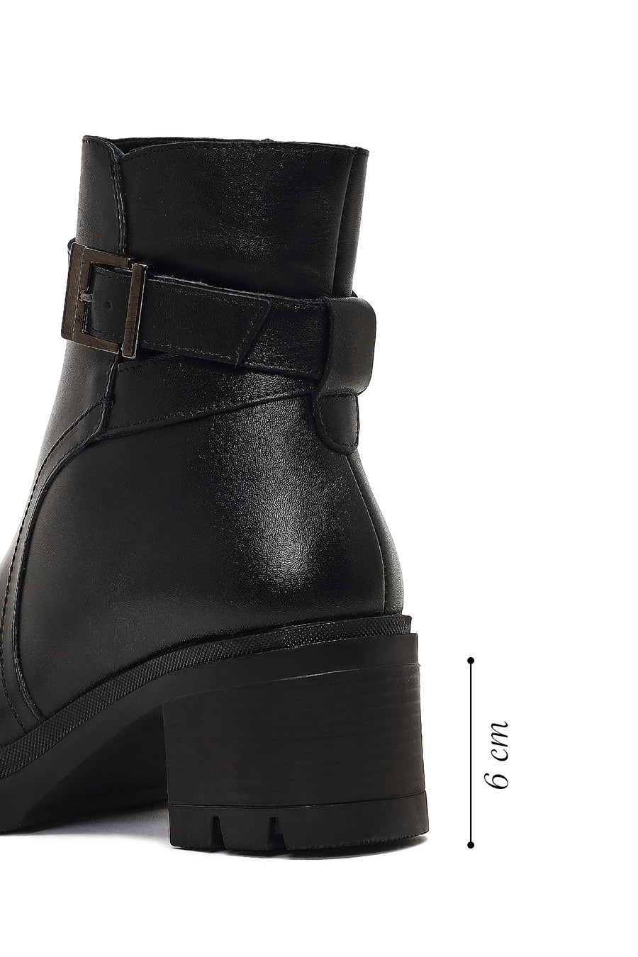 Women's Black Zippered Thick Heeled Leather Boot