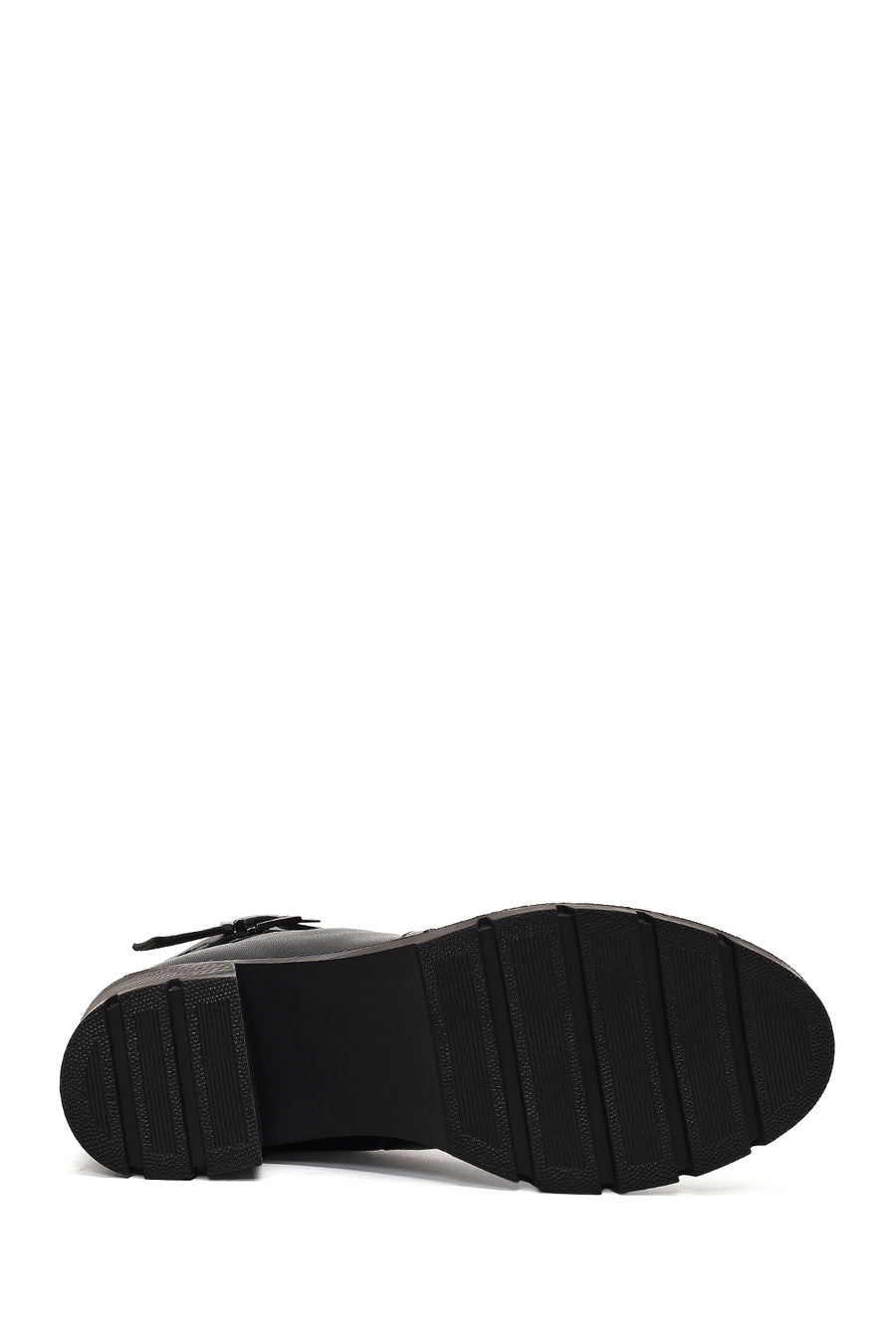 Women's Black Zippered Thick Heeled Leather Boot