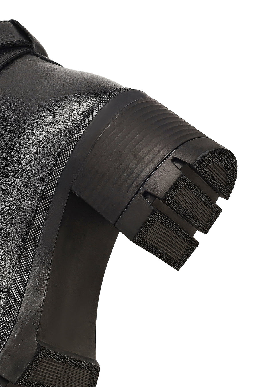 Women's Black Zippered Thick Heeled Leather Boot