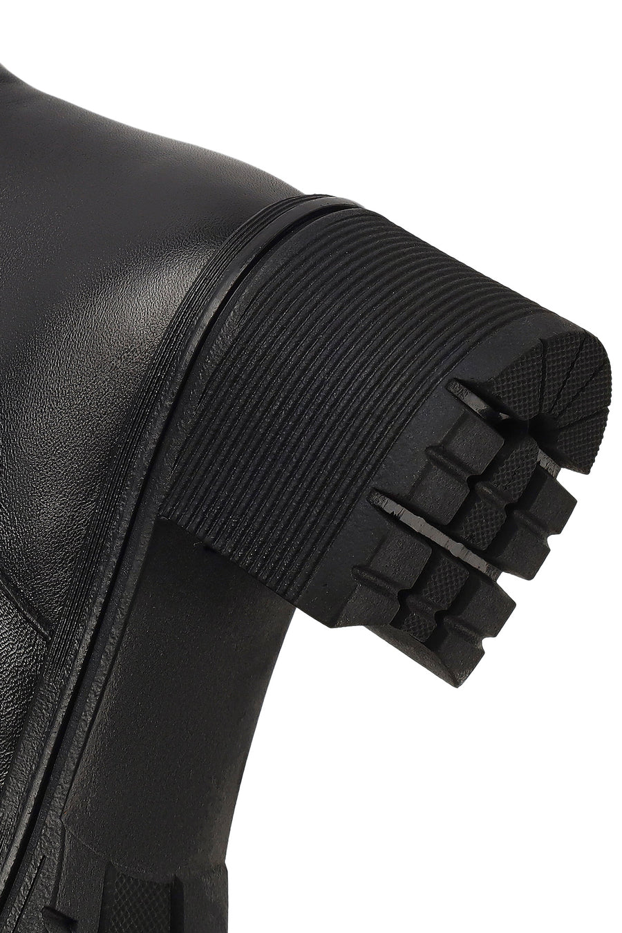 Women's Black Zippered Short Thick Heeled Leather Boots